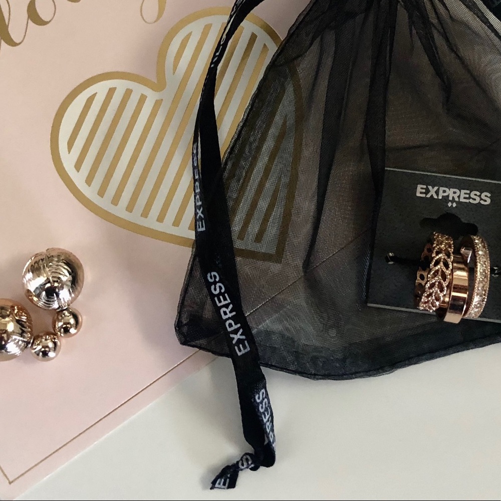 NWT EXPRESS ROSE GOLD RINGS & ROSE GOLD EARRINGS - Picture 3 of 8